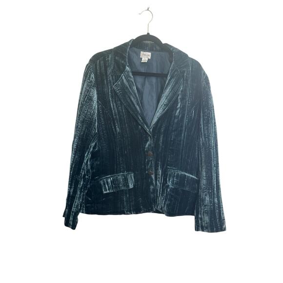 Chicos Size 2 Blue Velvet Boswell Blazer Jacket Silk Blend Unique Buttons #5611 - Picture 1 of 11